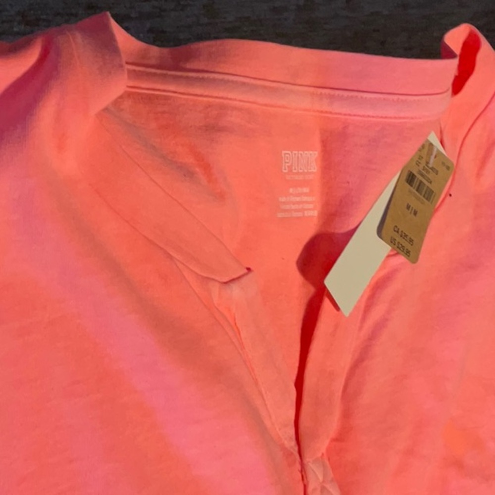 NWT PINK Notch neck tee shirt in beautiful pink orange color!!never worn